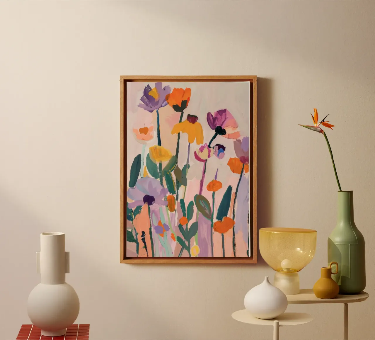 abstracte bloem, kleurrijke kunstreproducties, abstracte bloemen Poster canvas met Baklijst van Boheme