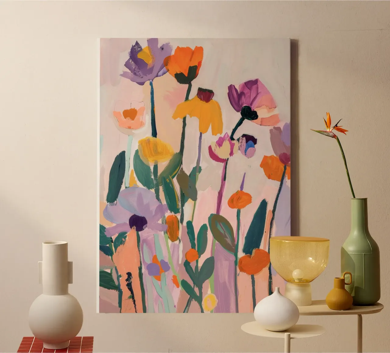 abstracte bloem, kleurrijke kunstreproducties, abstracte bloemen Poster canvas met Baklijst van Boheme