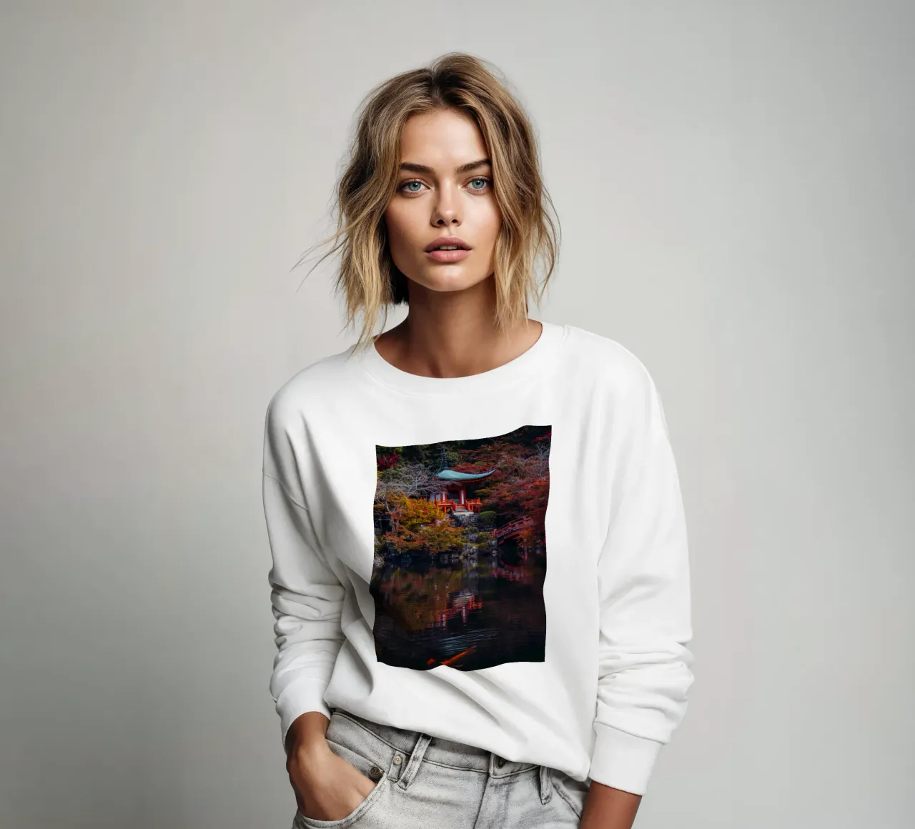 Lo stagno del tempio giapponese in autunno a Kyoto felpa da Marcel Bisig