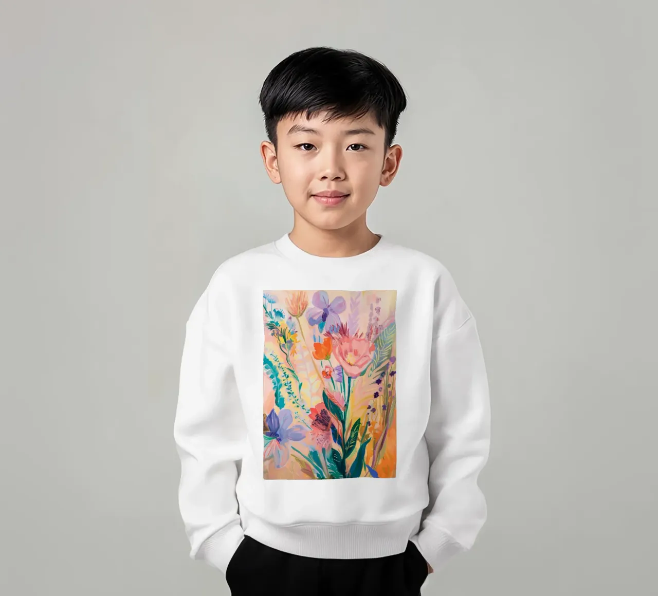 Bloemen abstract, kleurrijke kunstreproducties, abstracte bloemen Poster kinder sweatshirt van Boheme