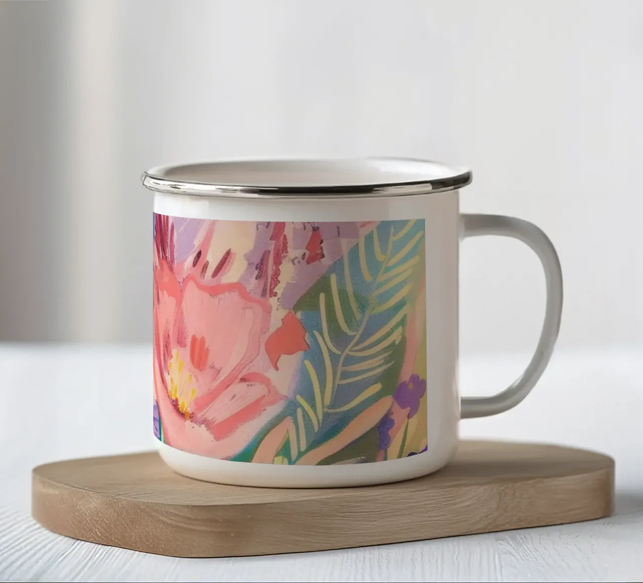 Fiore astratto, stampe d'arte colorate, Poster floreale astratto tazza in smalto da Boheme