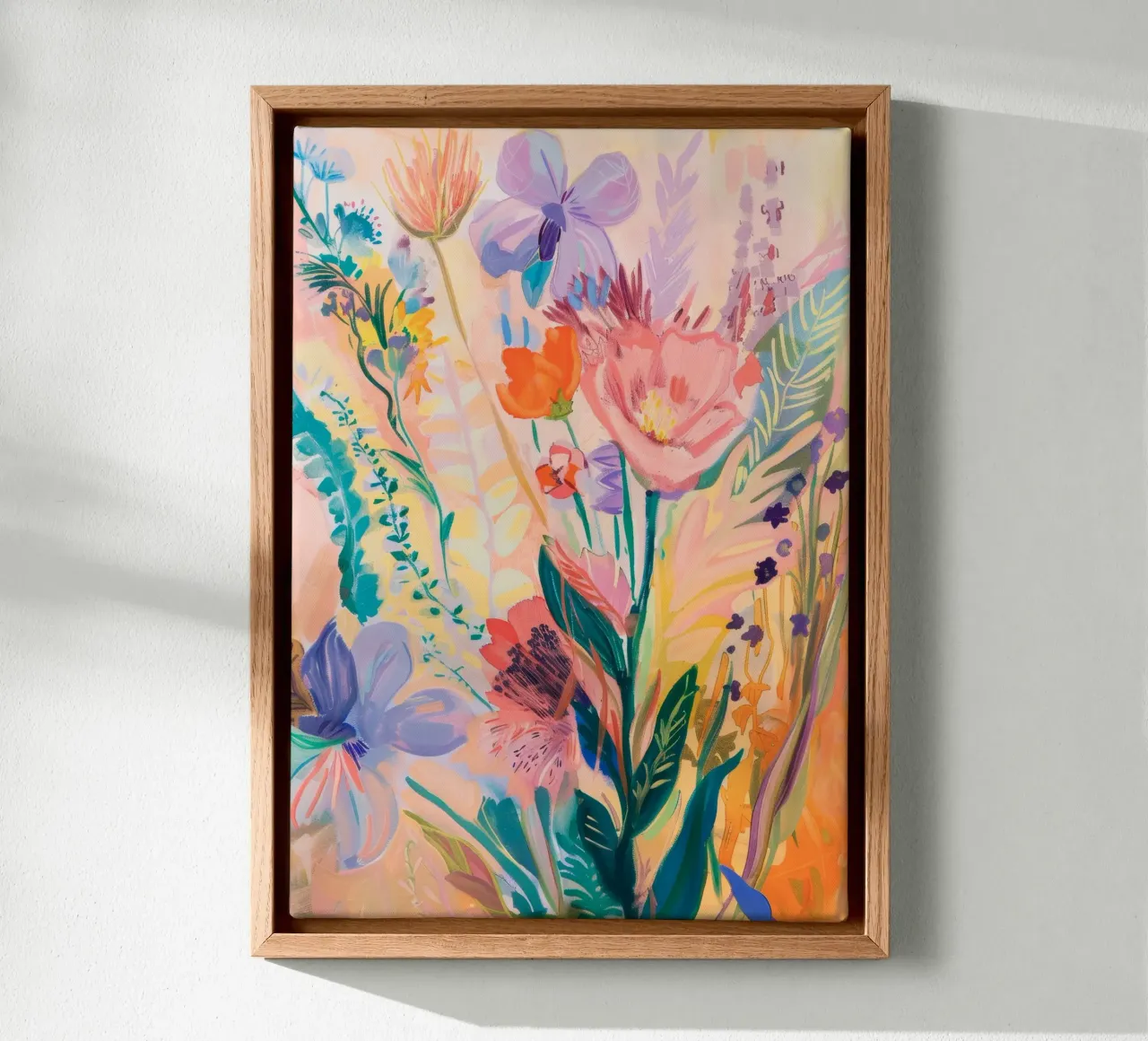 Bloemen abstract, kleurrijke kunstreproducties, abstracte bloemen Poster canvas met Baklijst van Boheme