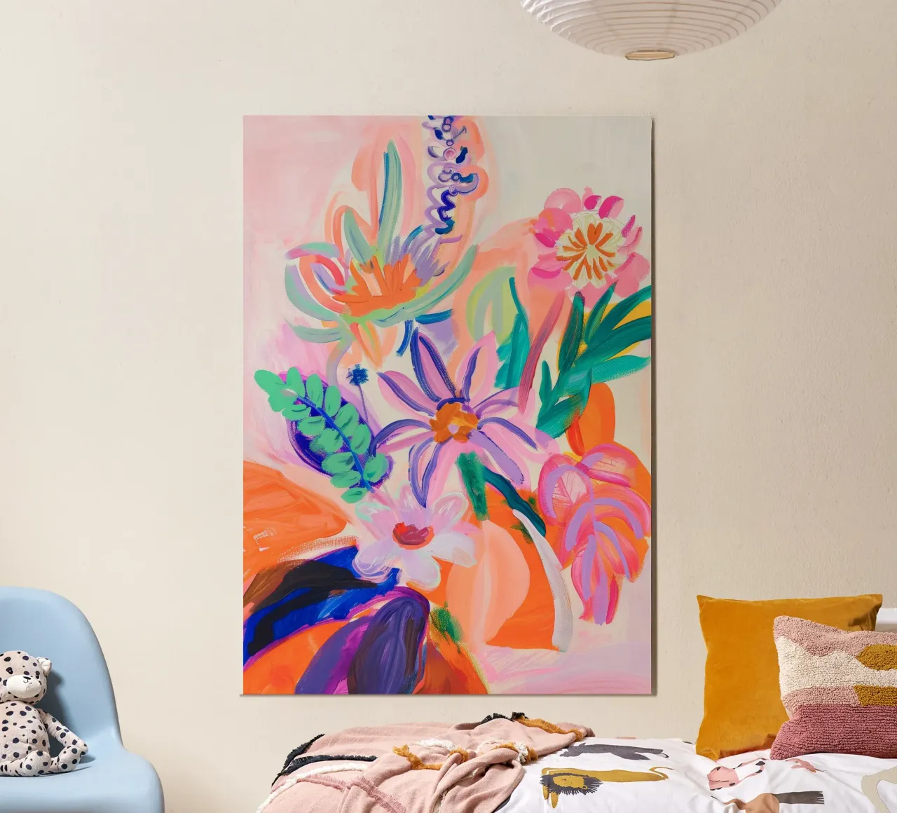 Blume abstrakte bunte Kunstdrucke, abstrakte florale Kunstwerke Poster mit Aluminium Rahmen von Boheme