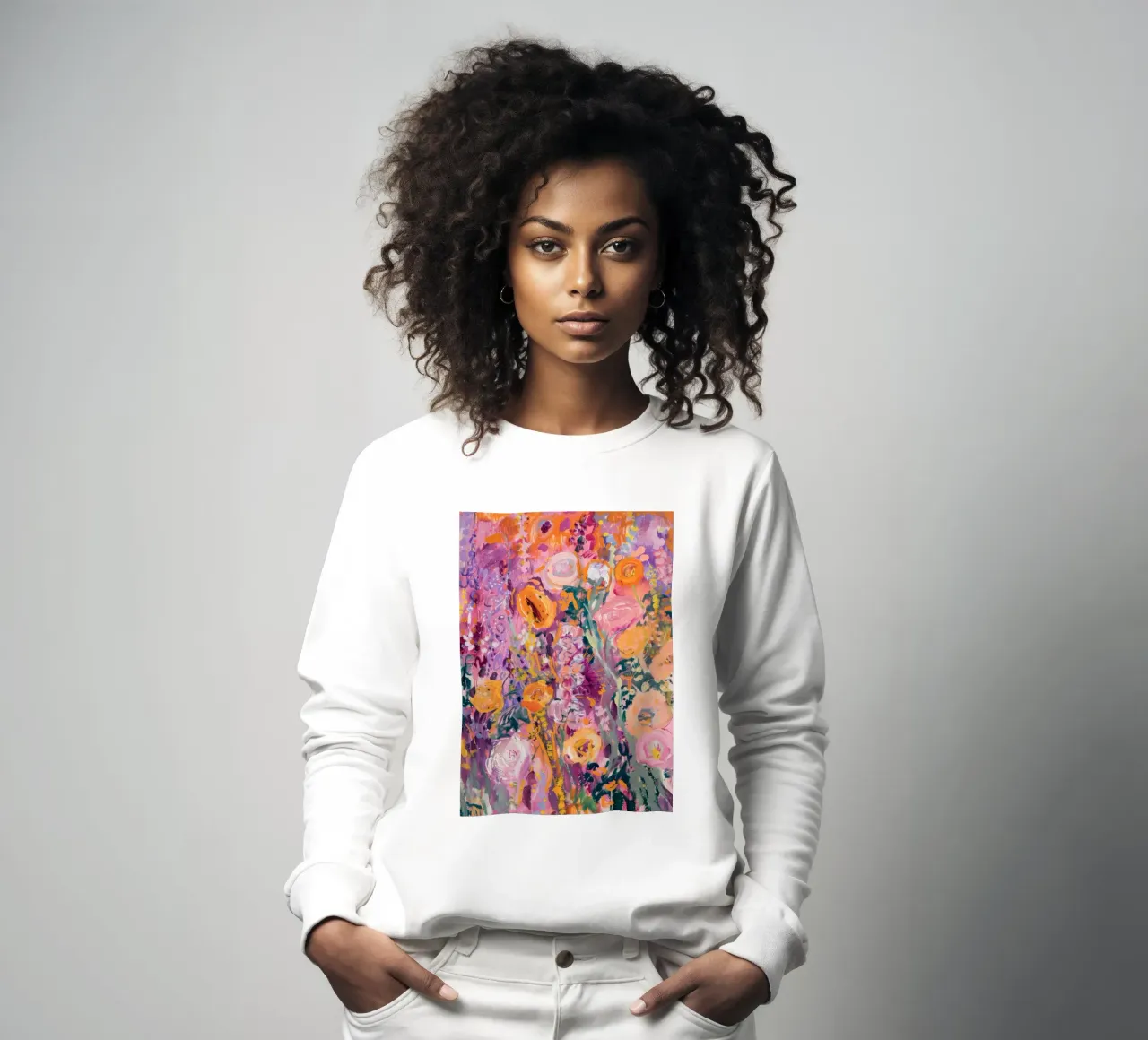 Watercolor Abstract Flower Poster, Vibrant Wall Art sweatshirt by Boheme