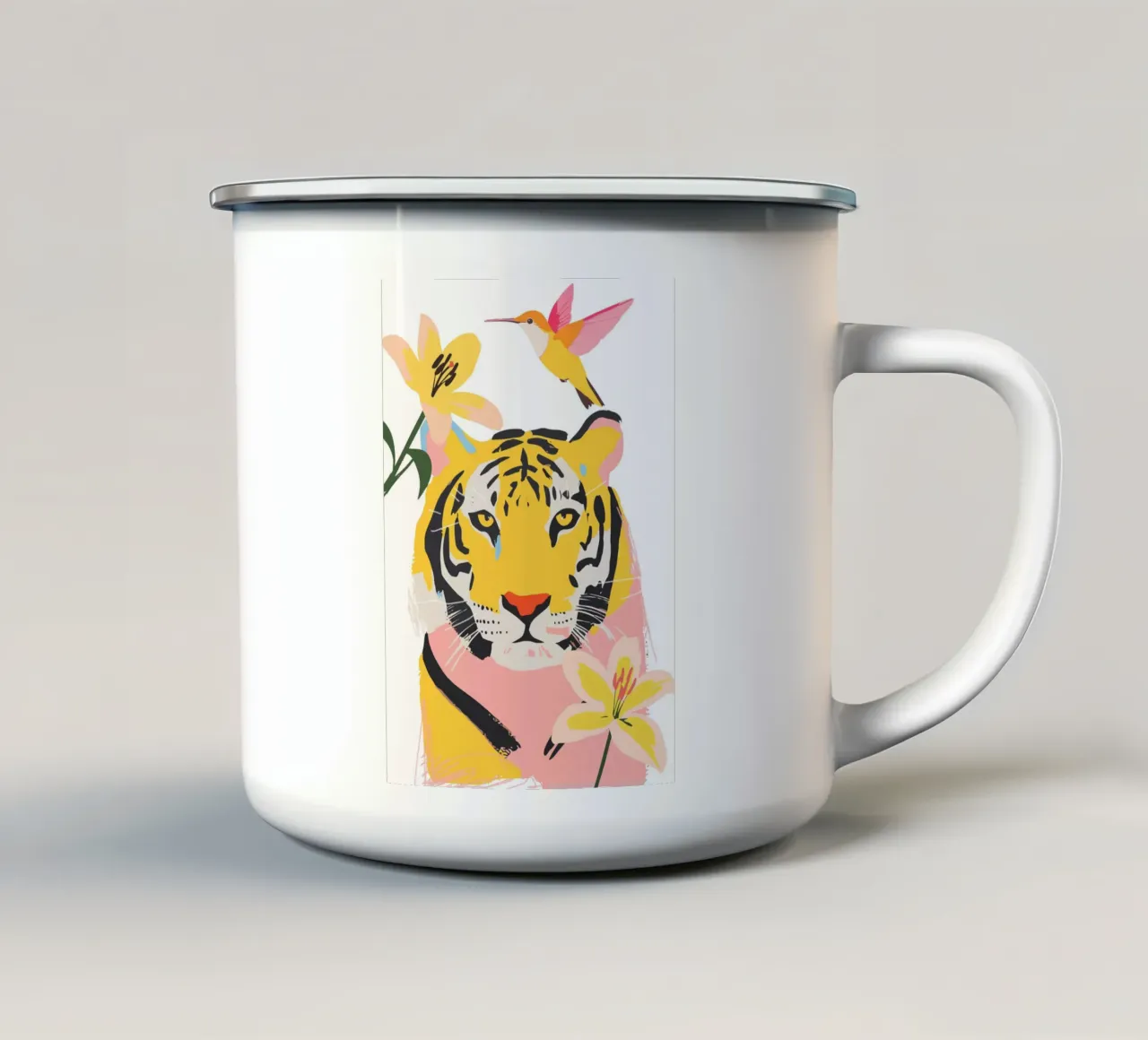 tiger surrounded by flowers tazza in smalto da ramosashop