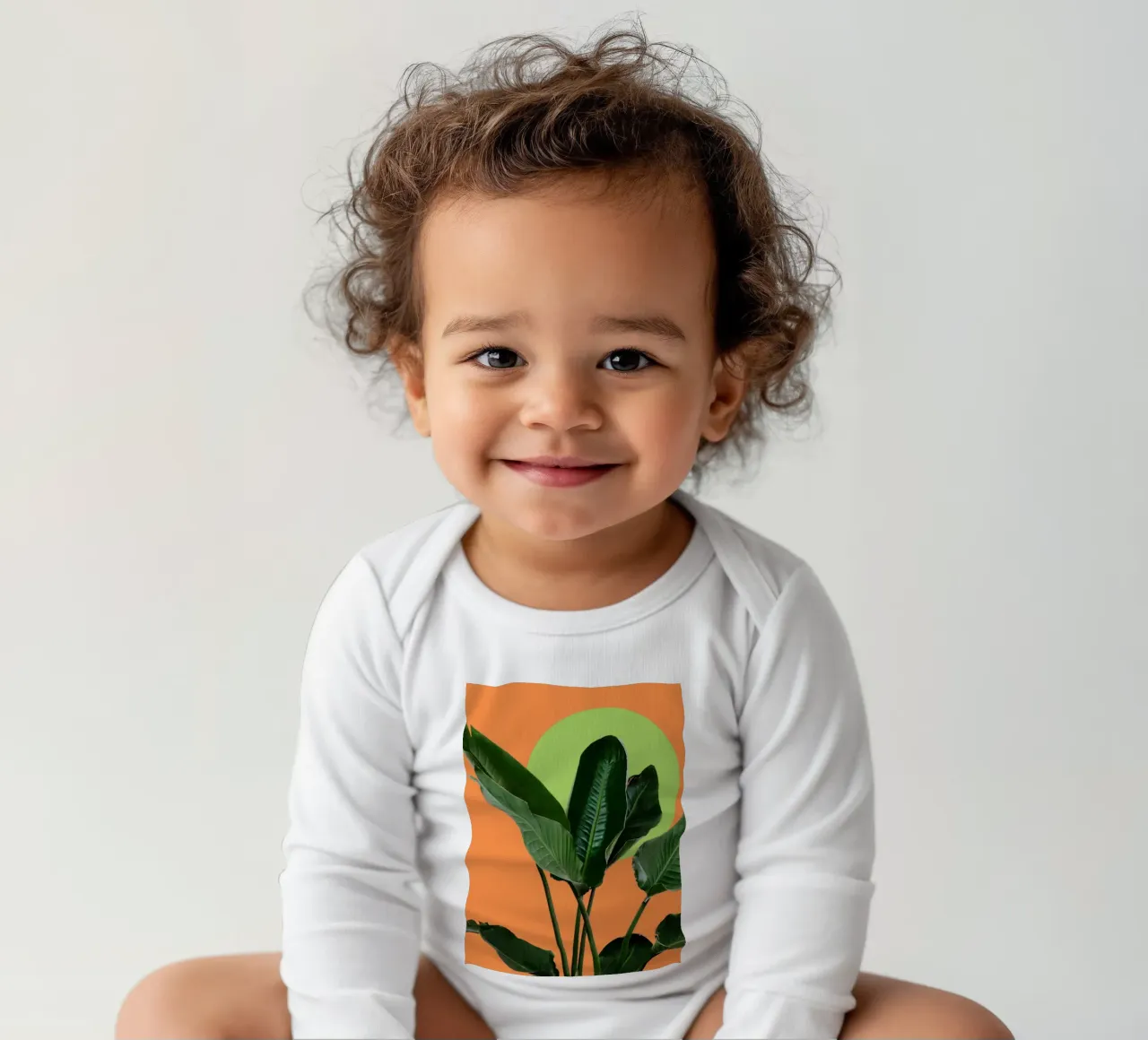 Large lush green leaves long-sleeve baby romper by LisaArtes