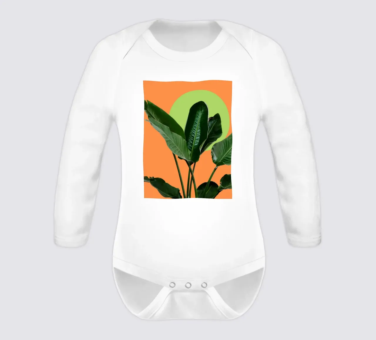 Large lush green leaves long-sleeve baby romper by LisaArtes