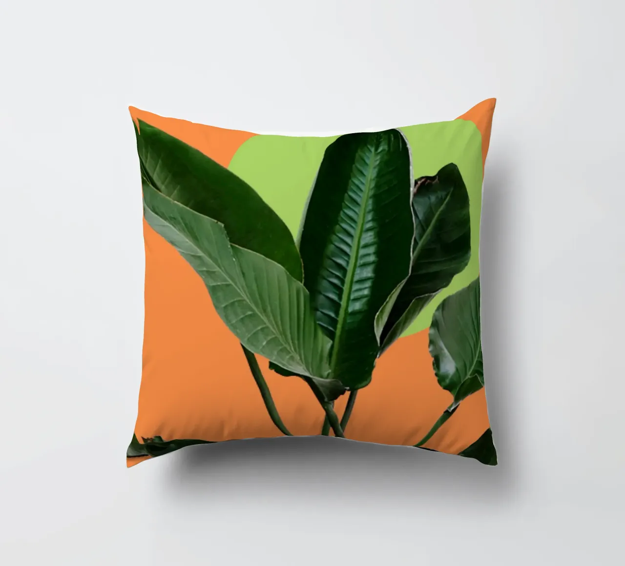 Large lush green leaves decorative cushion by LisaArtes