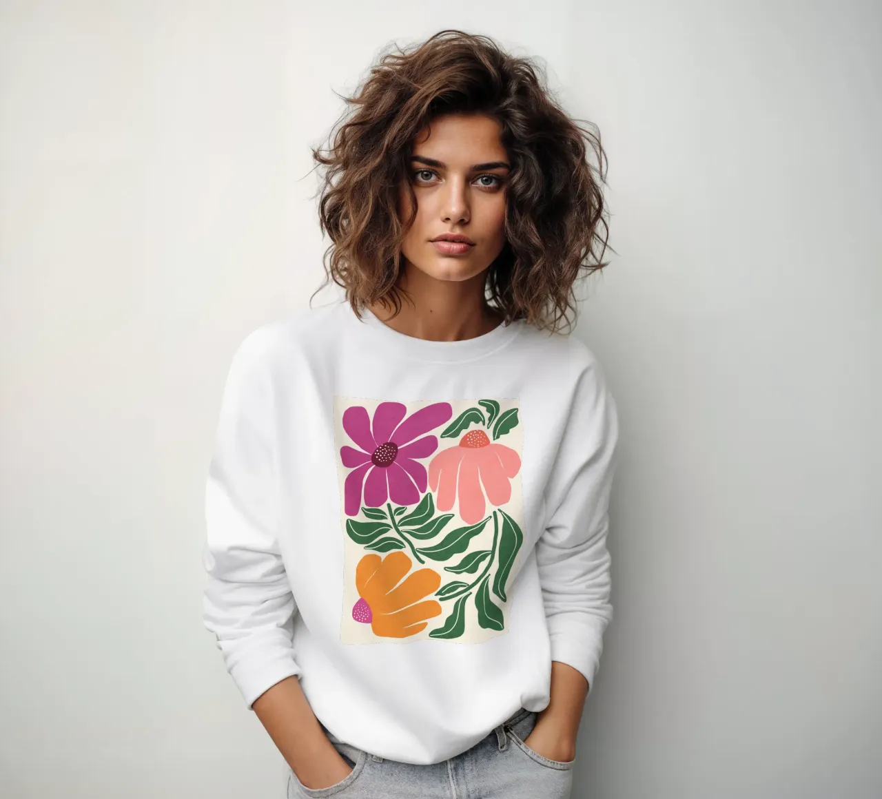 Whimsy Bloom - bright sweatshirt by Gale Switzer