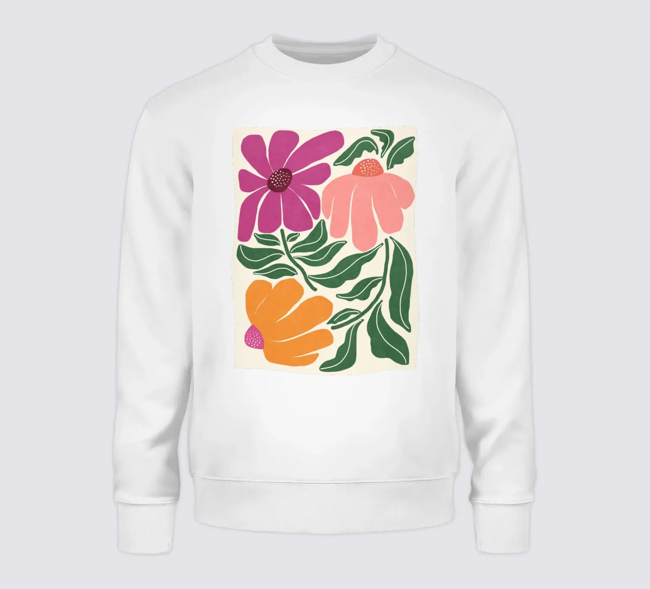 Whimsy Bloom - bright sweatshirt by Gale Switzer