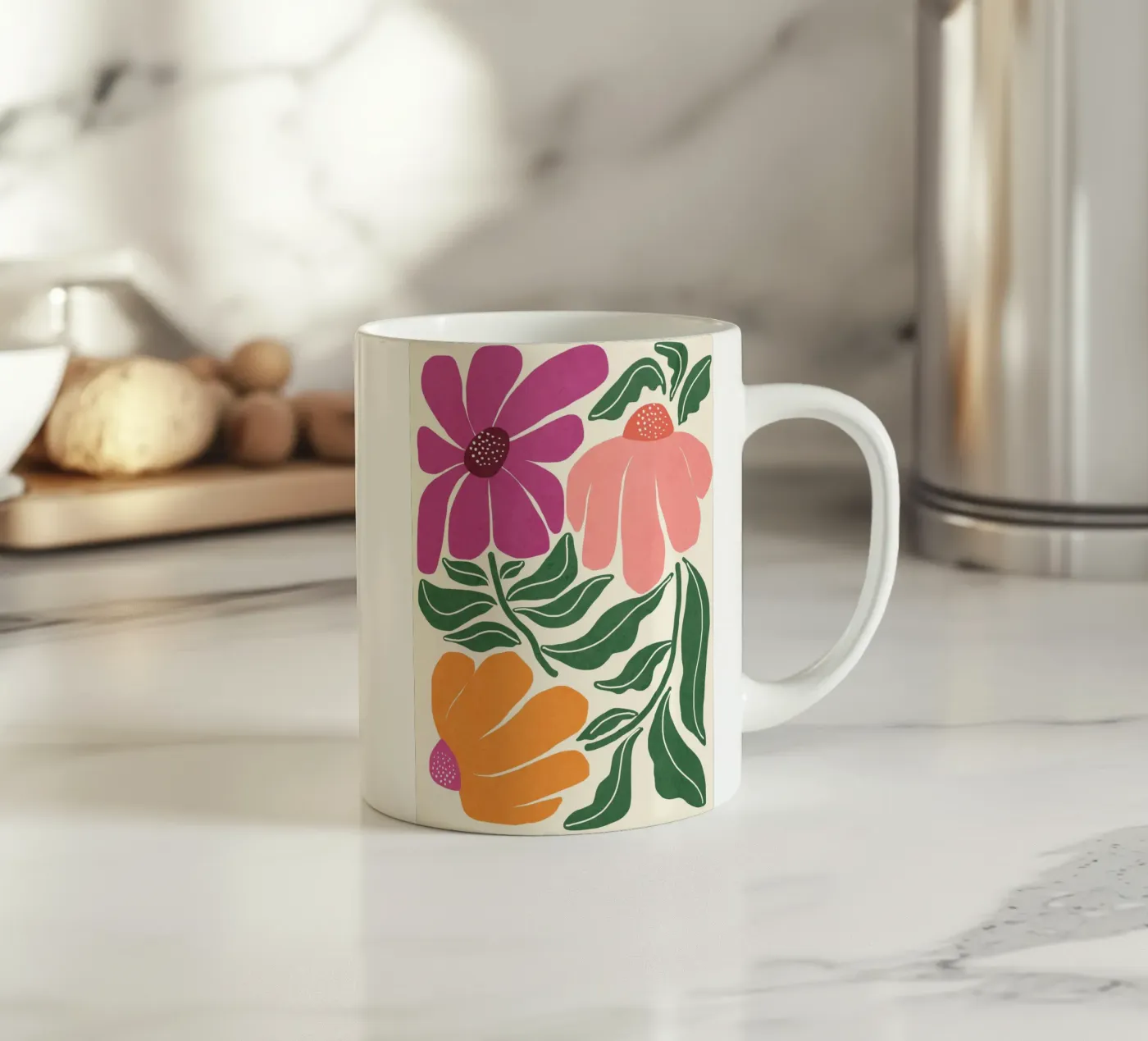 Whimsy Bloom - bright ceramic mug by Gale Switzer