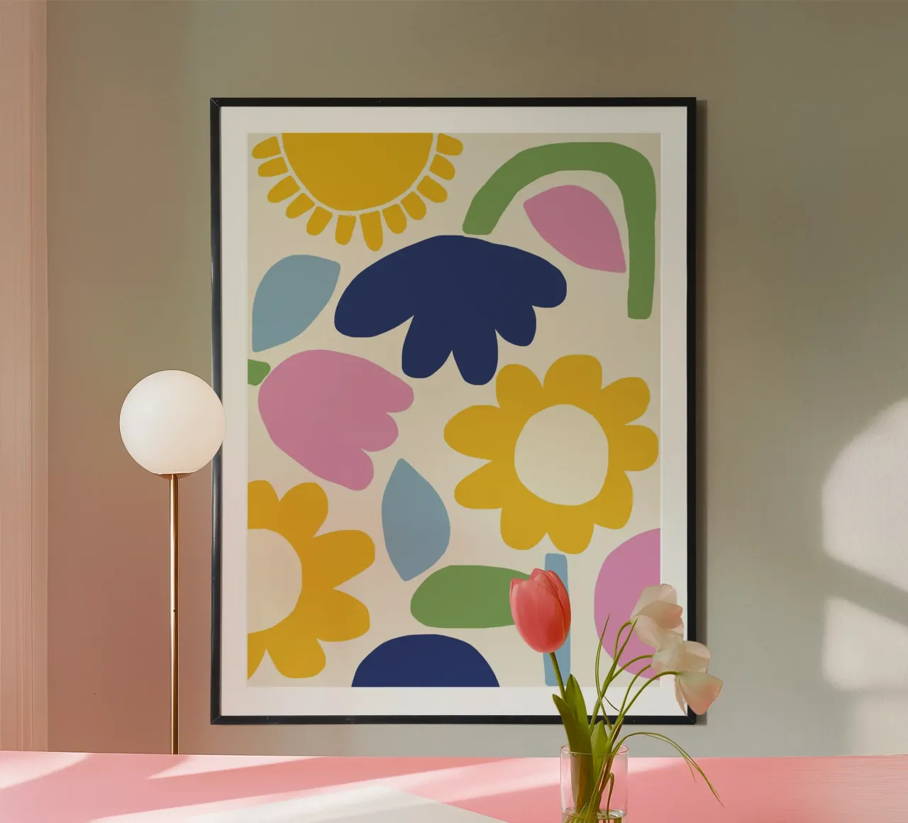 Botaniche del sole poster con telaio in legno da Gale Switzer