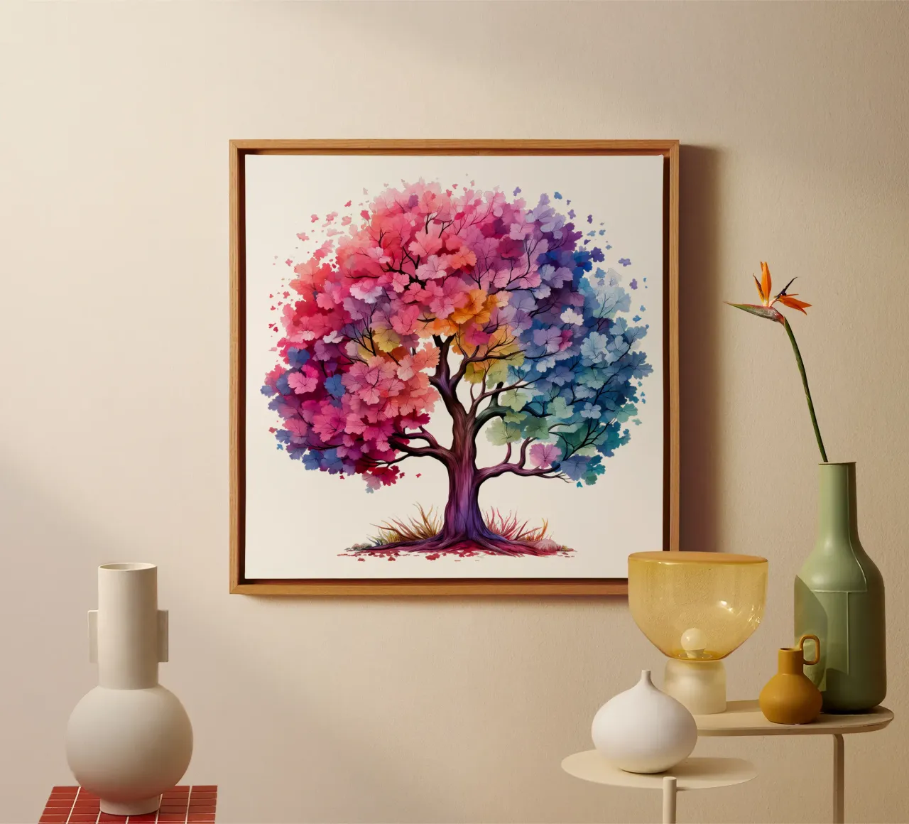 Albero della vita colorato tela con Cornice a cassetta da Spiritual Touch