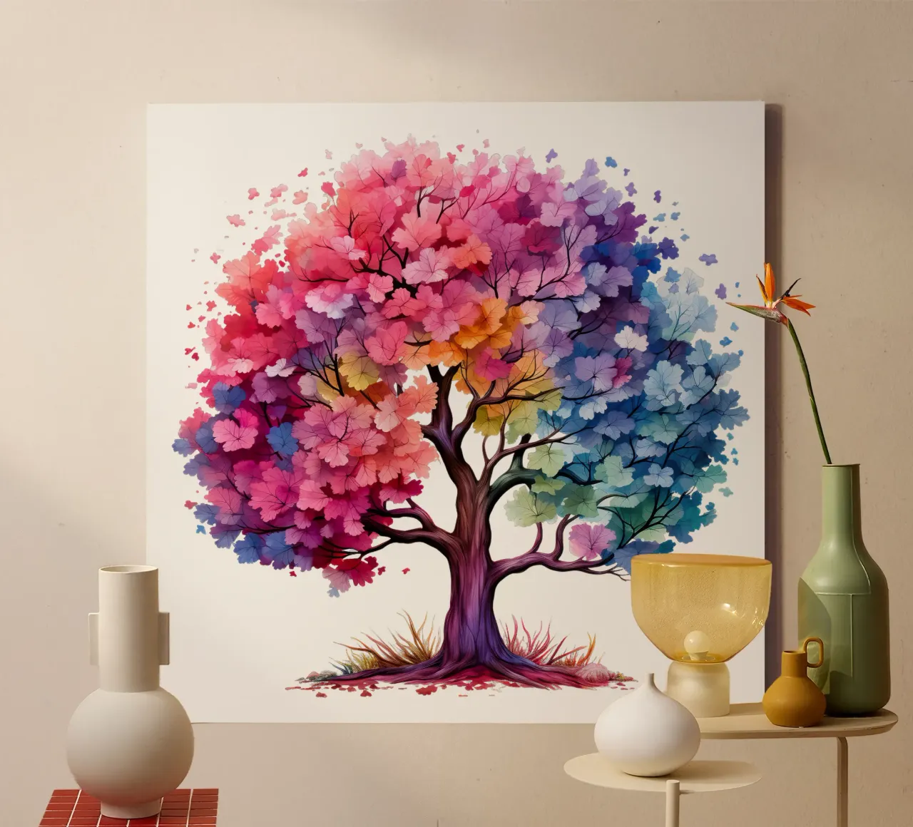 Albero della vita colorato tela con Cornice a cassetta da Spiritual Touch
