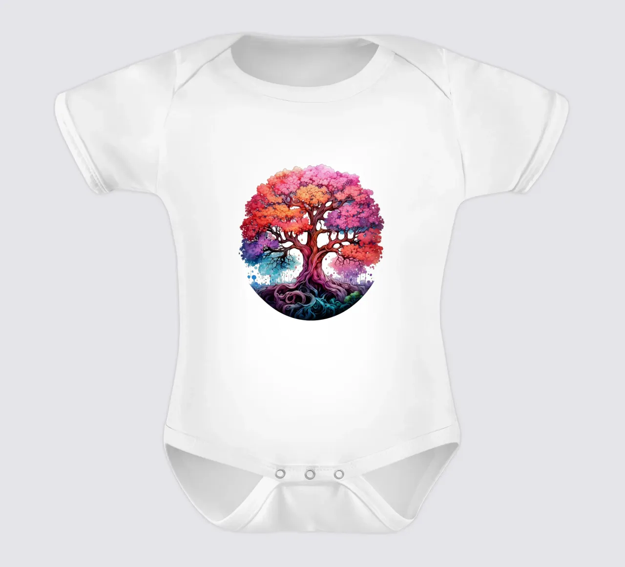 Bunter Baum des Lebens Kurzarm Babybody von Spiritual Touch