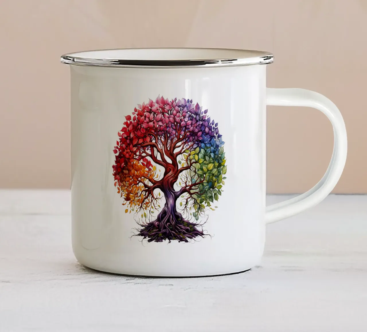 Albero della vita colorato tazza in smalto da Spiritual Touch