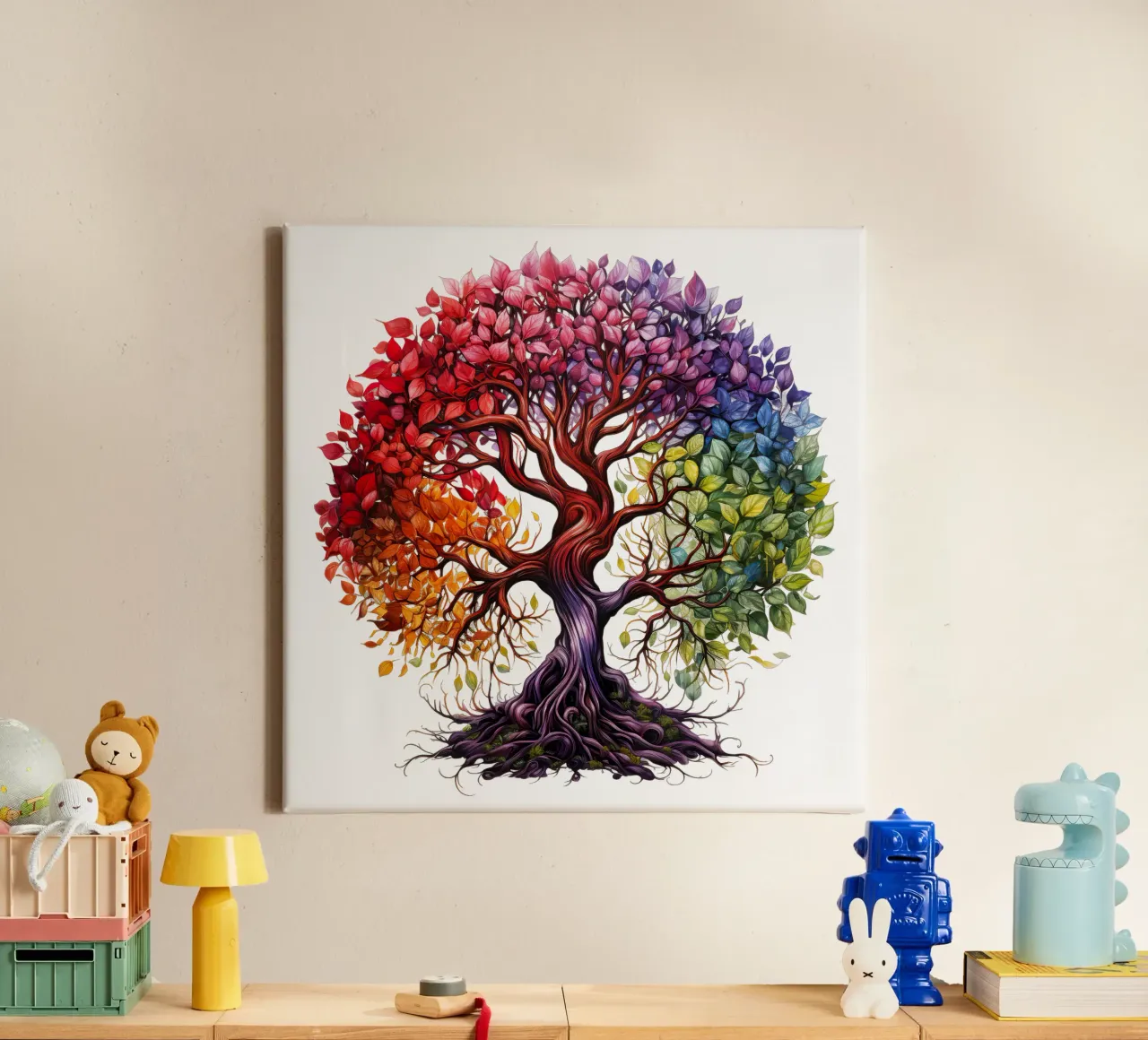 Albero della vita colorato tela con Cornice a cassetta da Spiritual Touch