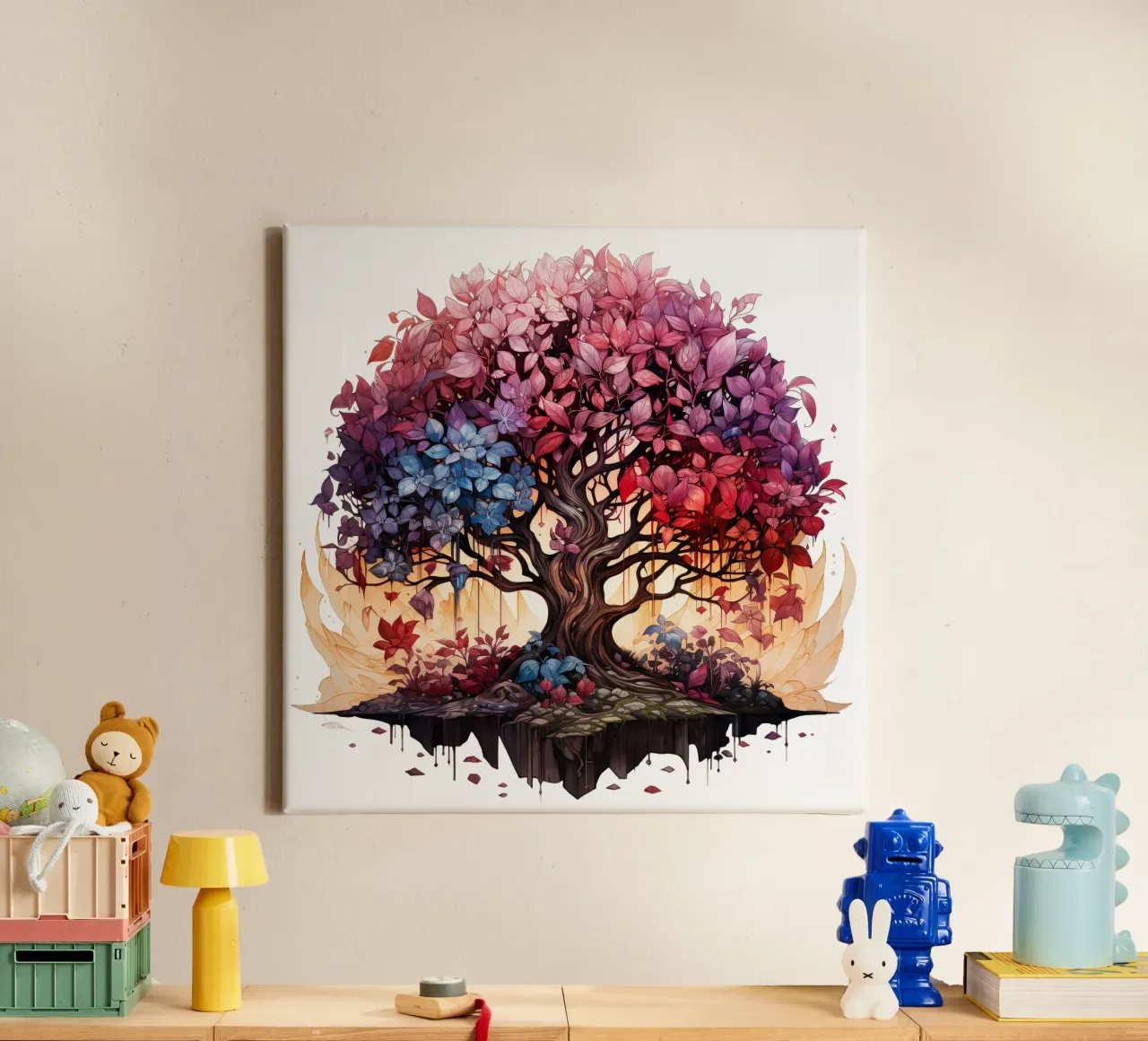Albero della vita colorato tela con Cornice a cassetta da Spiritual Touch
