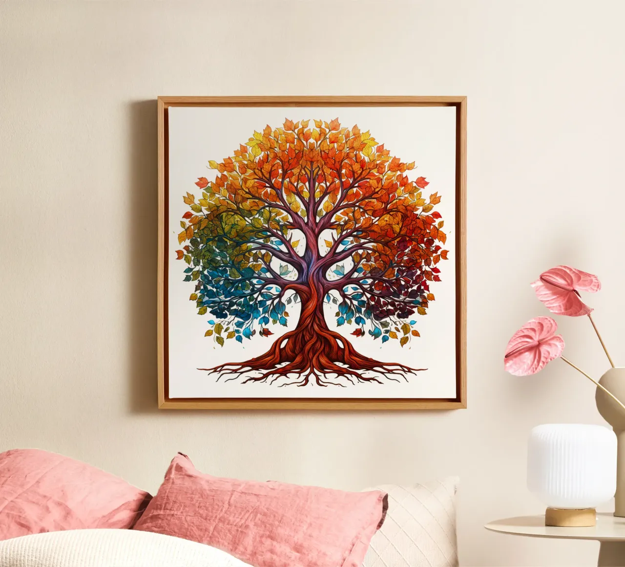 Albero della vita colorato tela con Cornice a cassetta da Spiritual Touch
