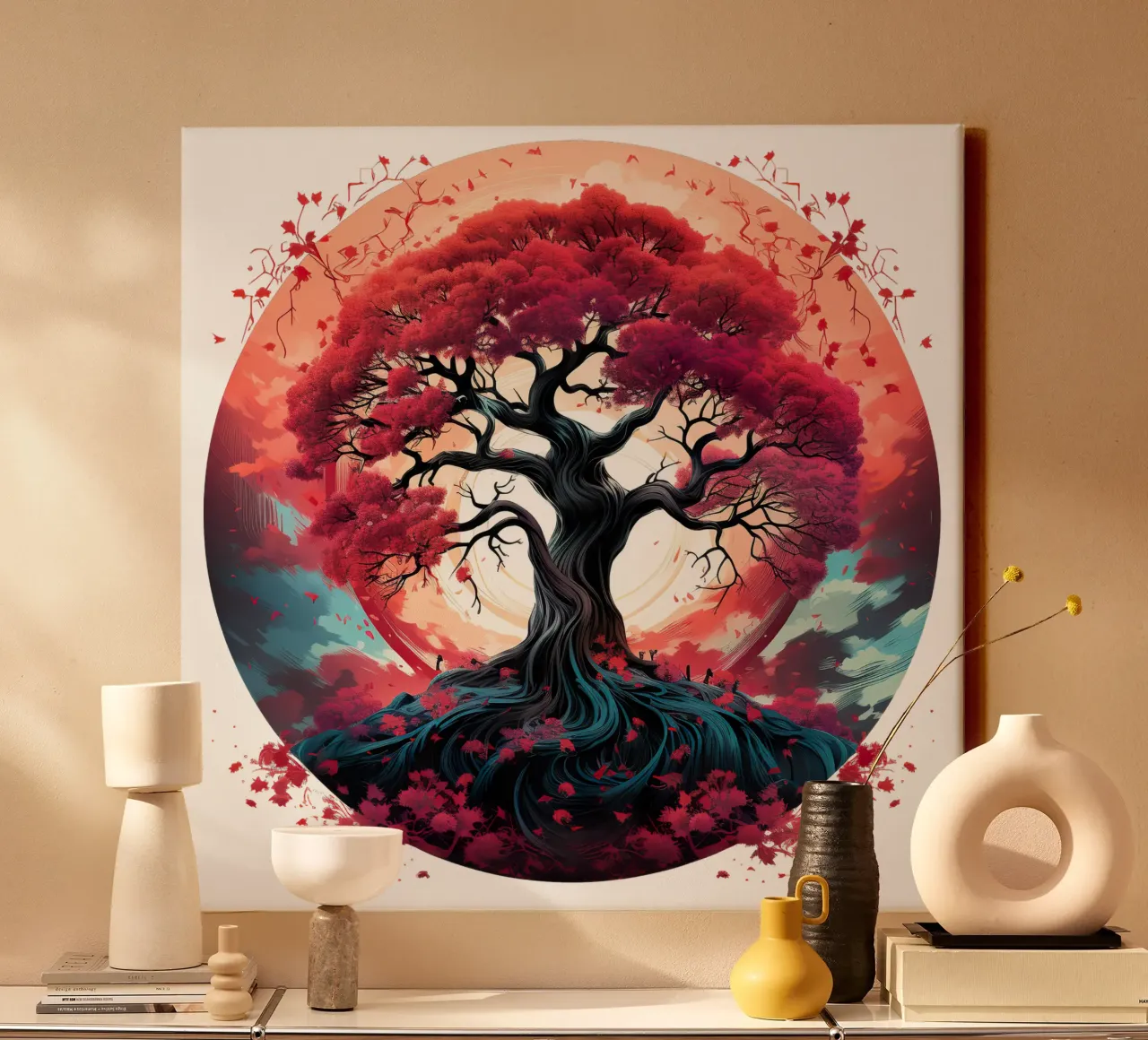 Albero della vita colorato tela con Cornice a cassetta da Spiritual Touch