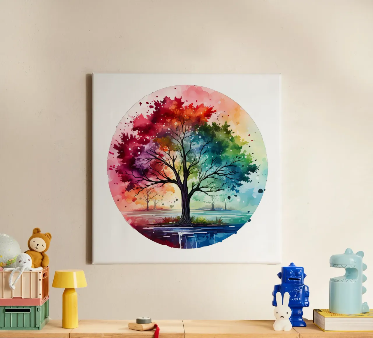 Albero della vita colorato tela con Cornice a cassetta da Spiritual Touch