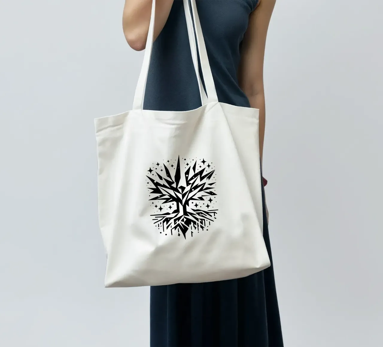 Albero della vita in bianco e nero borsa in juta da Spiritual Touch