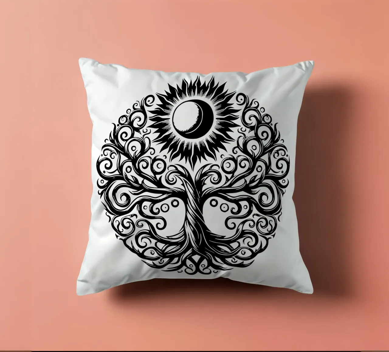 Albero della vita in bianco e nero cuscino da Spiritual Touch