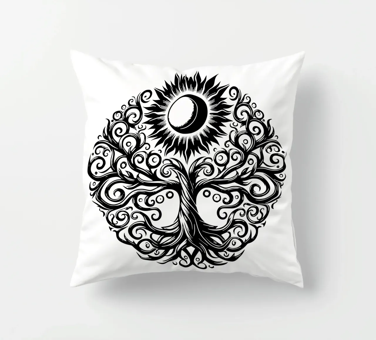 Albero della vita in bianco e nero cuscino da Spiritual Touch