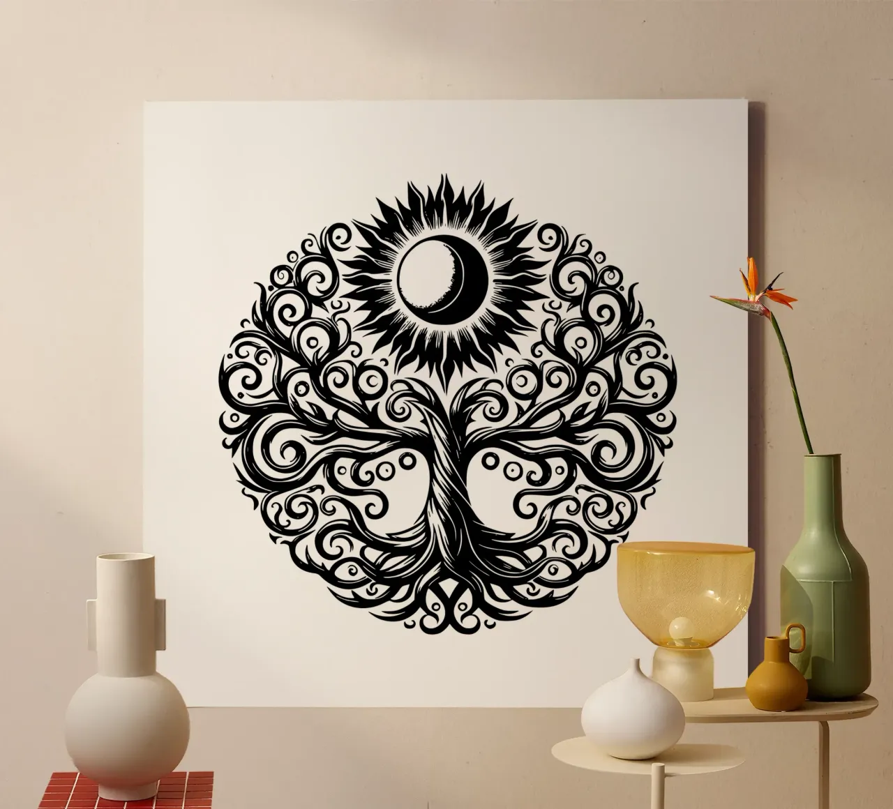 Albero della vita in bianco e nero tela con Cornice a cassetta da Spiritual Touch