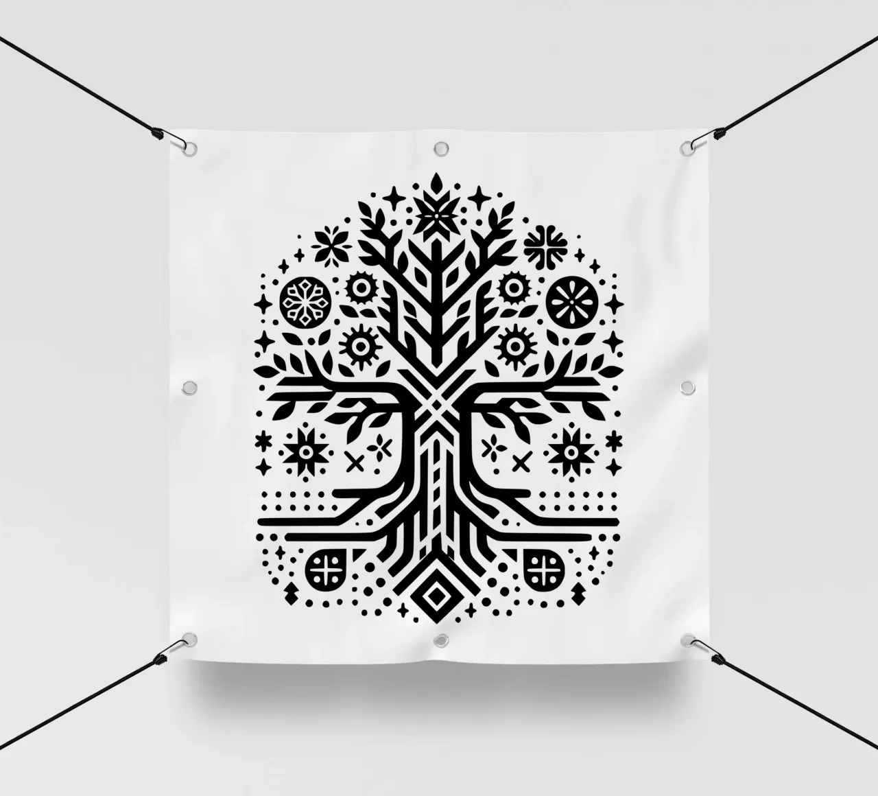 Albero della vita in bianco e nero telo in pvc da Spiritual Touch