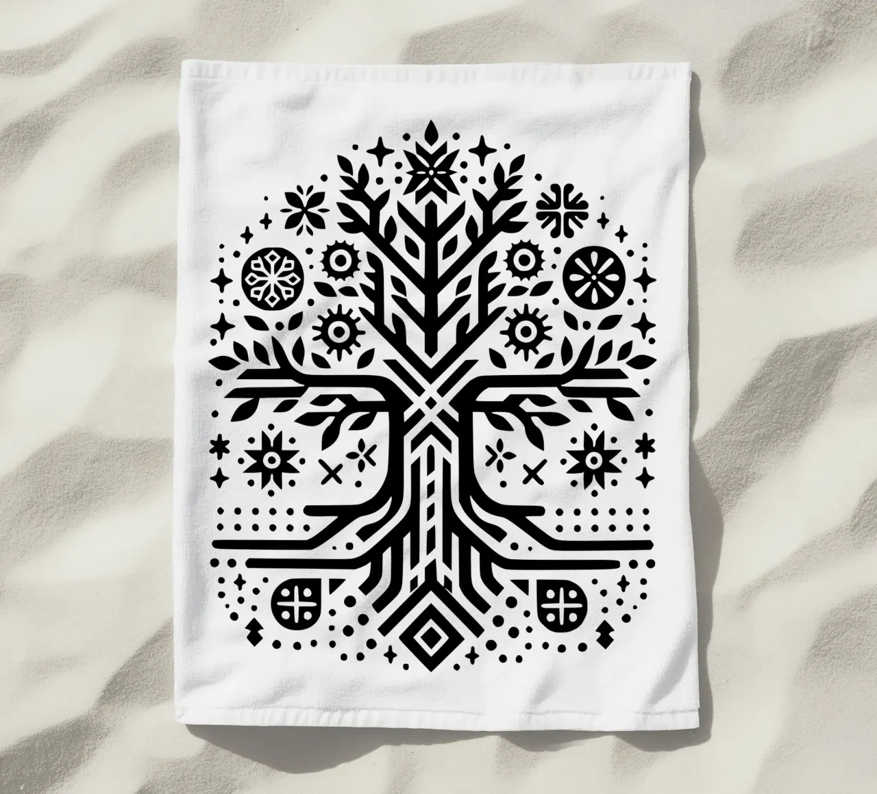 Albero della vita in bianco e nero telo mare da Spiritual Touch