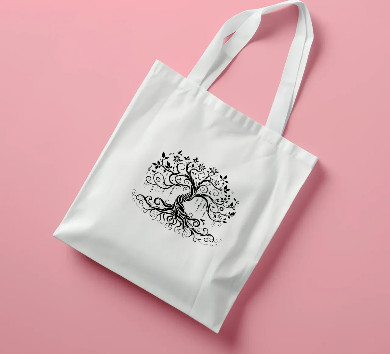 Albero della vita in bianco e nero borsa in juta da Spiritual Touch