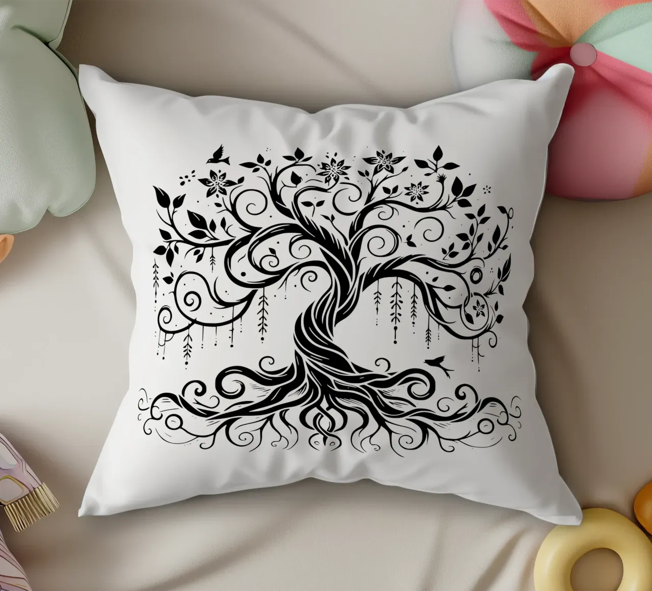 Albero della vita in bianco e nero cuscino da Spiritual Touch