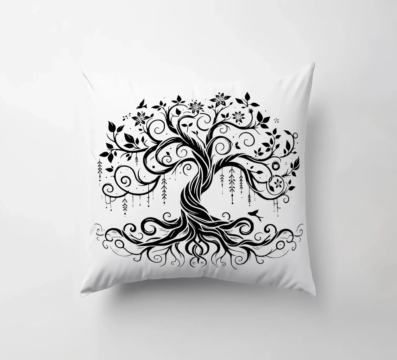 Albero della vita in bianco e nero cuscino da Spiritual Touch