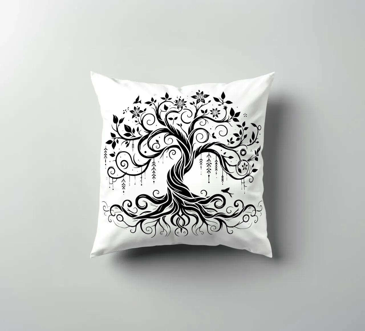 Albero della vita in bianco e nero cuscino da Spiritual Touch
