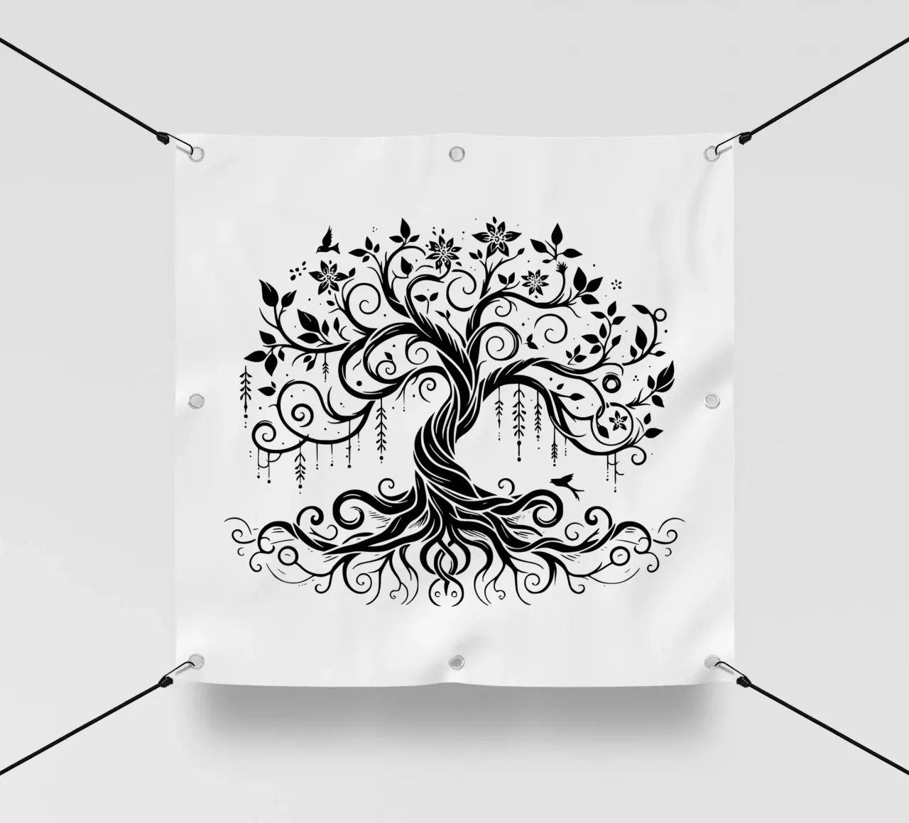 Albero della vita in bianco e nero telo in pvc da Spiritual Touch