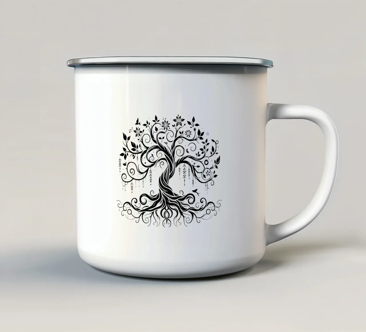 Albero della vita in bianco e nero tazza in smalto da Spiritual Touch