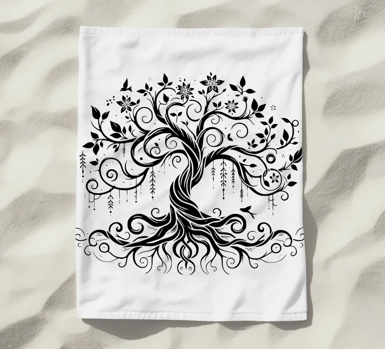 Albero della vita in bianco e nero telo mare da Spiritual Touch