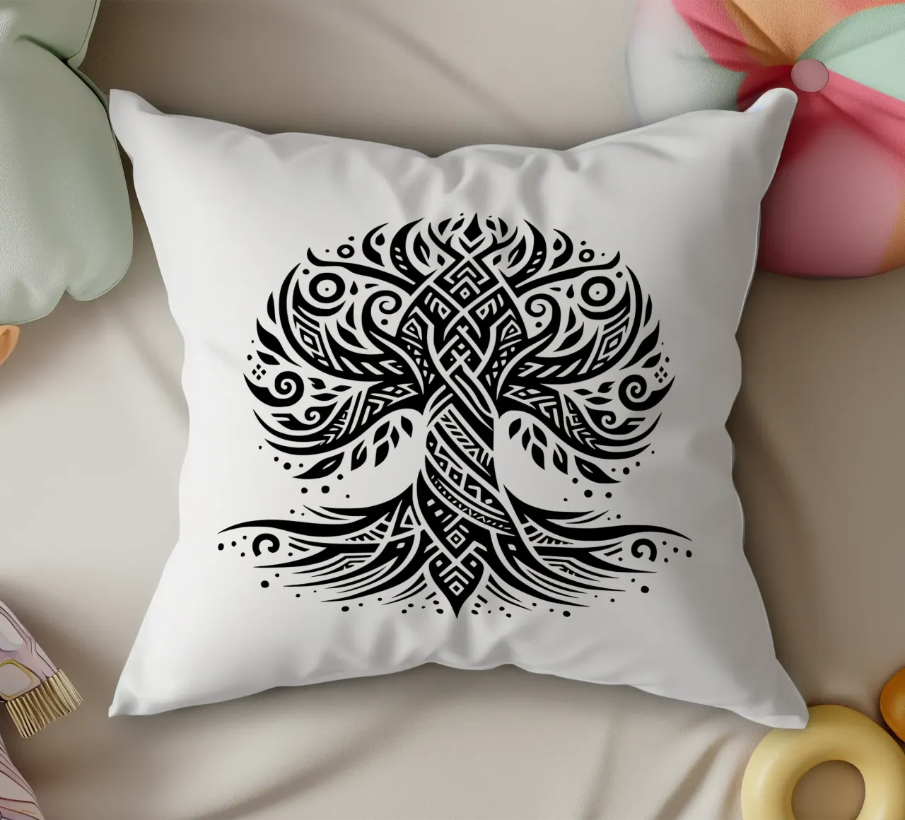 Albero della vita in bianco e nero cuscino da Spiritual Touch