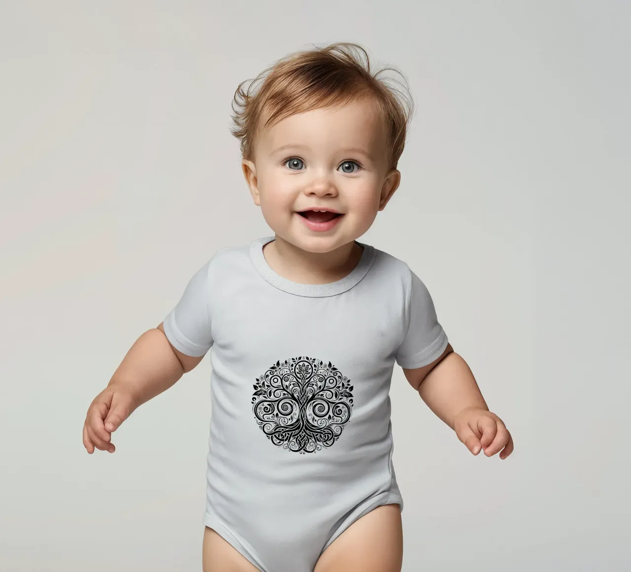 Albero della vita in bianco e nero body neonato maniche corte da Spiritual Touch