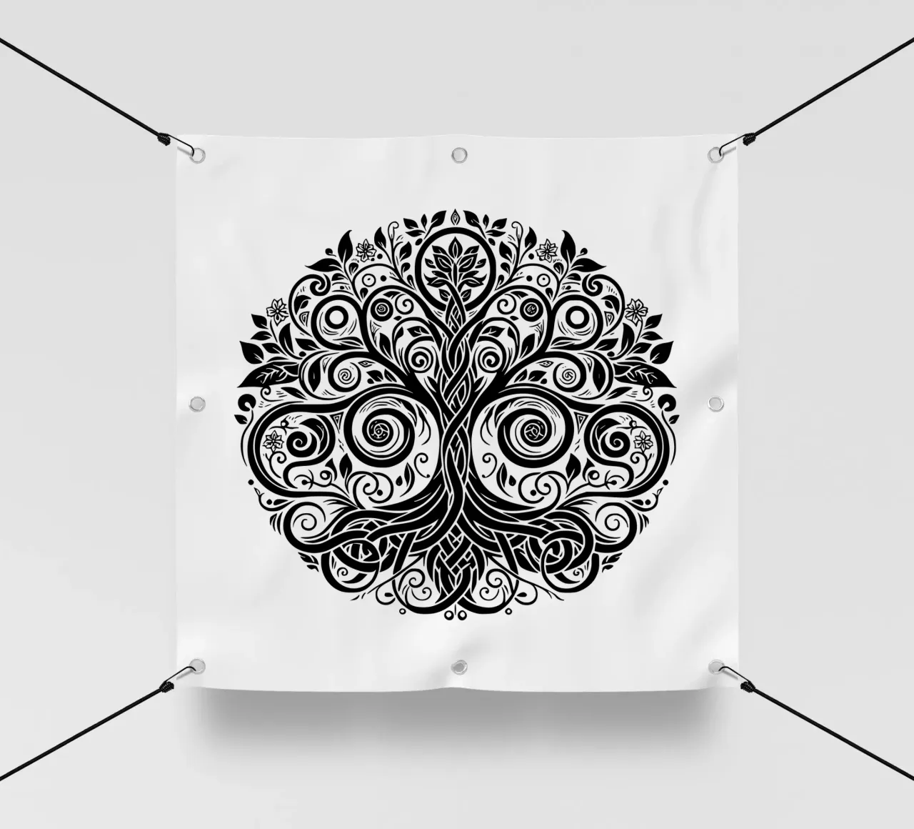Albero della vita in bianco e nero telo in pvc da Spiritual Touch