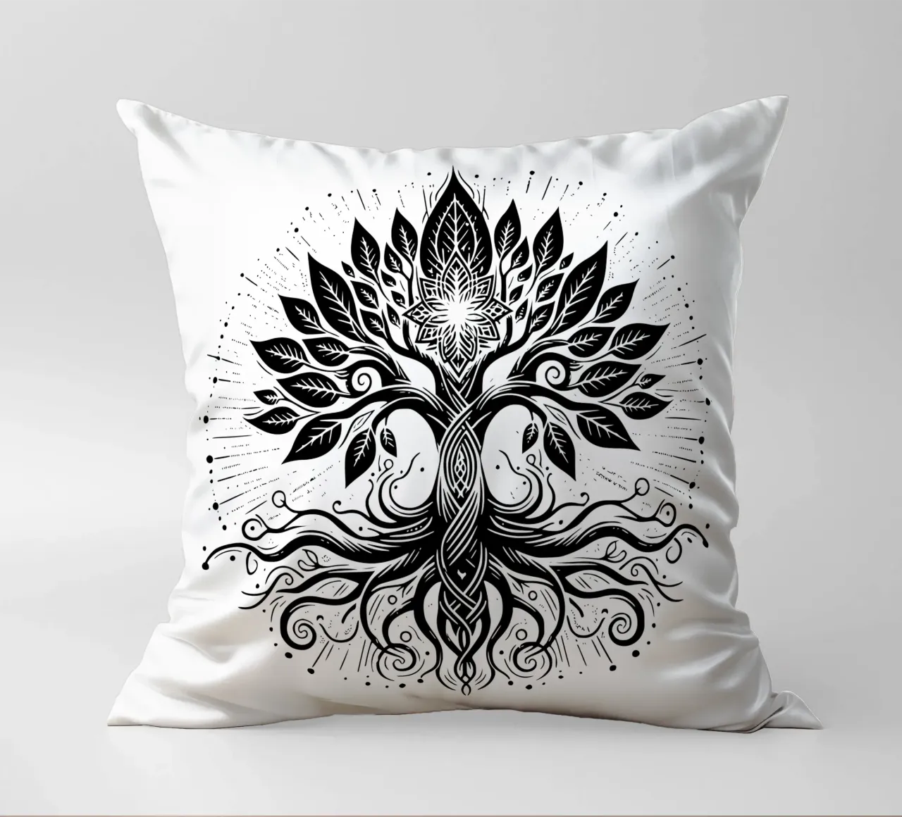 Albero della vita in bianco e nero cuscino da Spiritual Touch