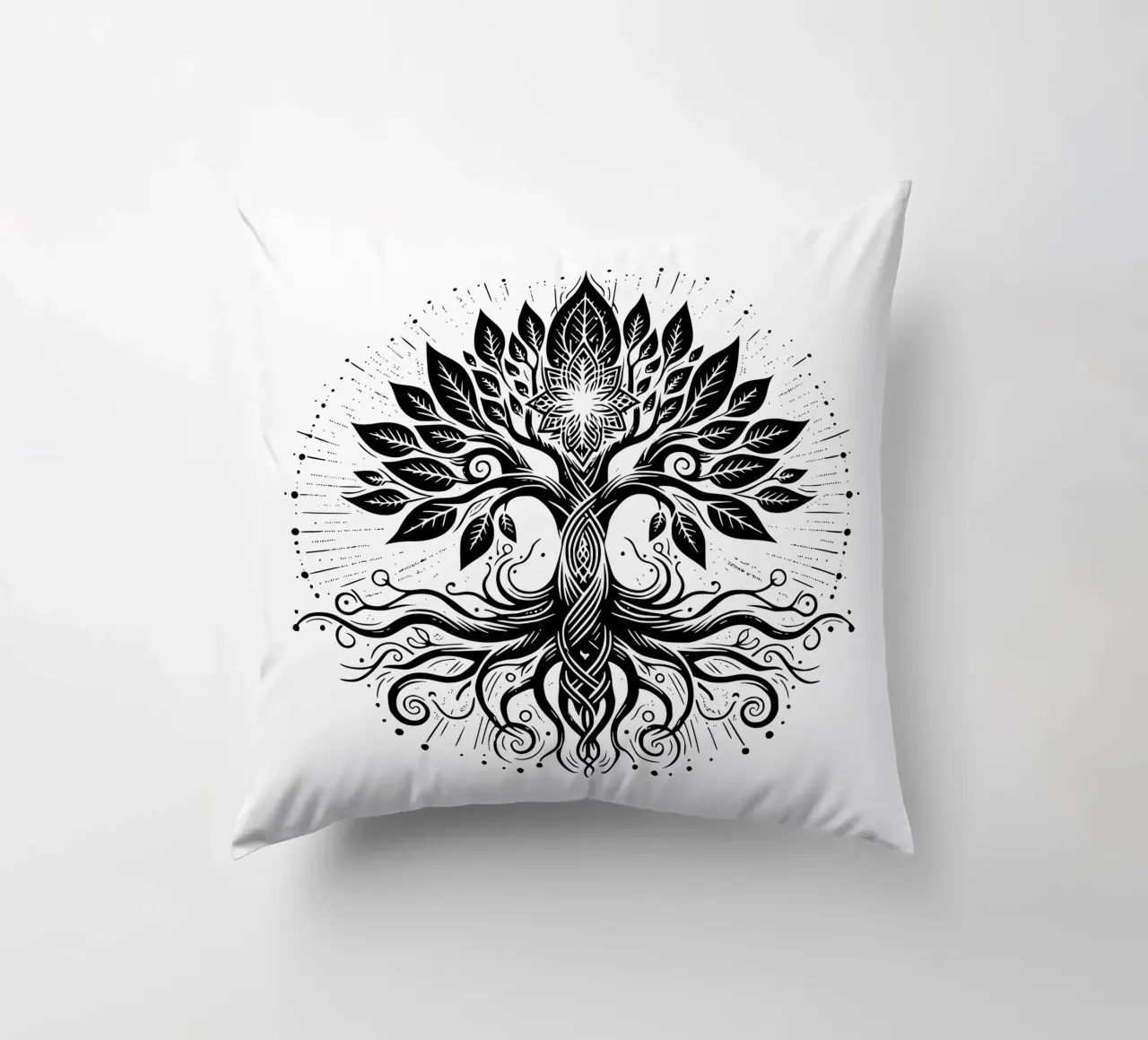 Albero della vita in bianco e nero cuscino da Spiritual Touch