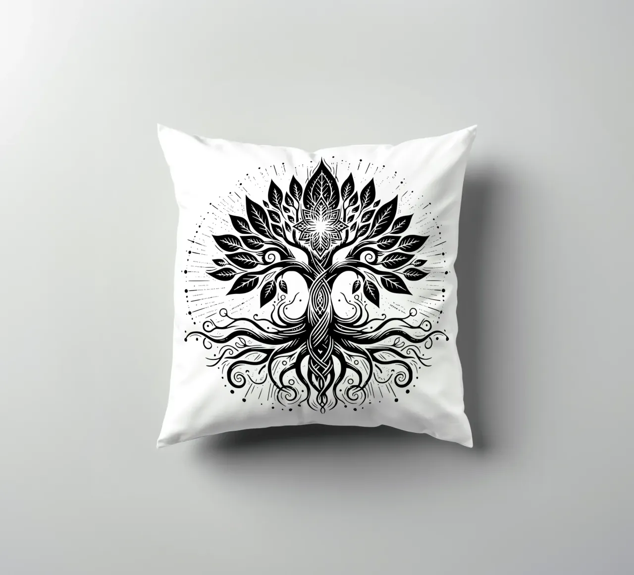 Albero della vita in bianco e nero cuscino da Spiritual Touch