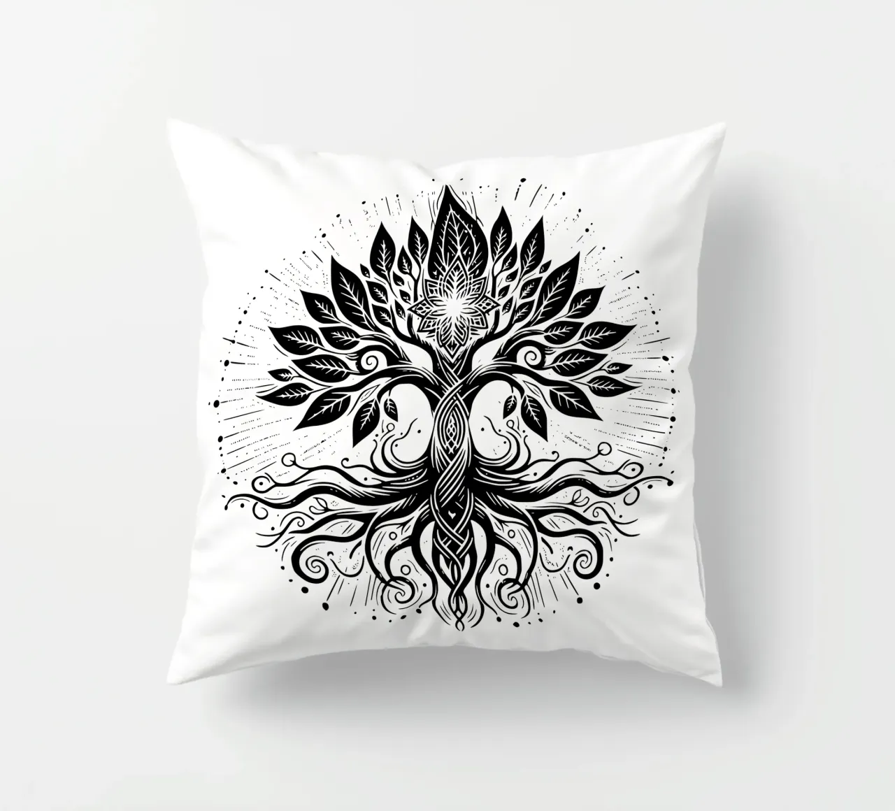 Albero della vita in bianco e nero cuscino da Spiritual Touch
