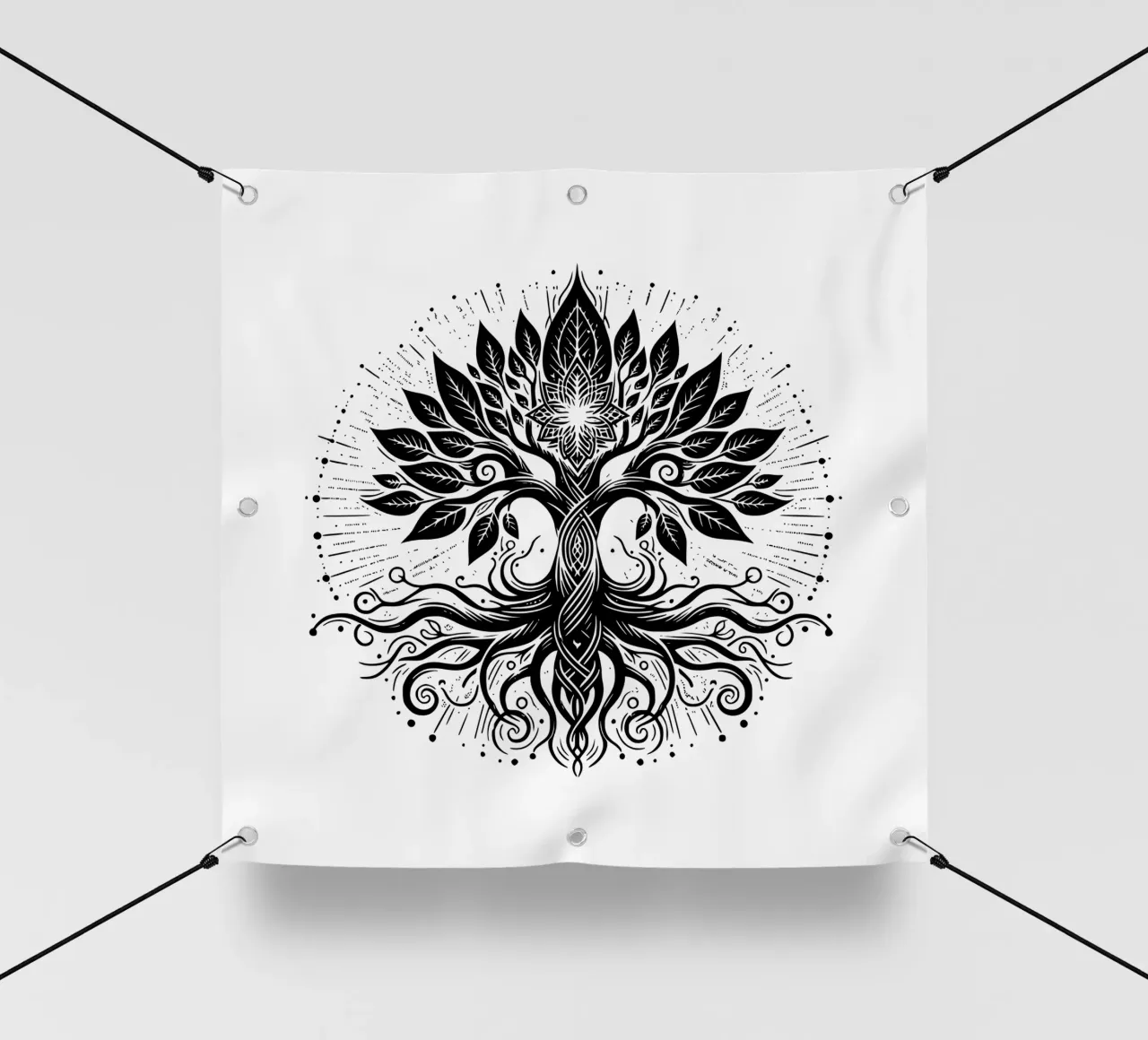 Albero della vita in bianco e nero telo in pvc da Spiritual Touch