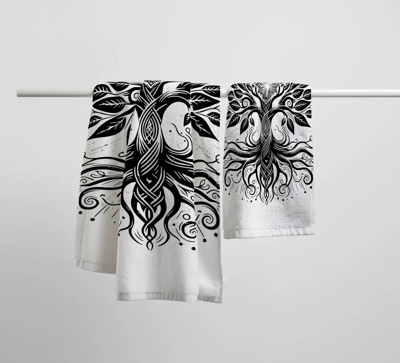 Albero della vita in bianco e nero asciugamano da bagno da Spiritual Touch