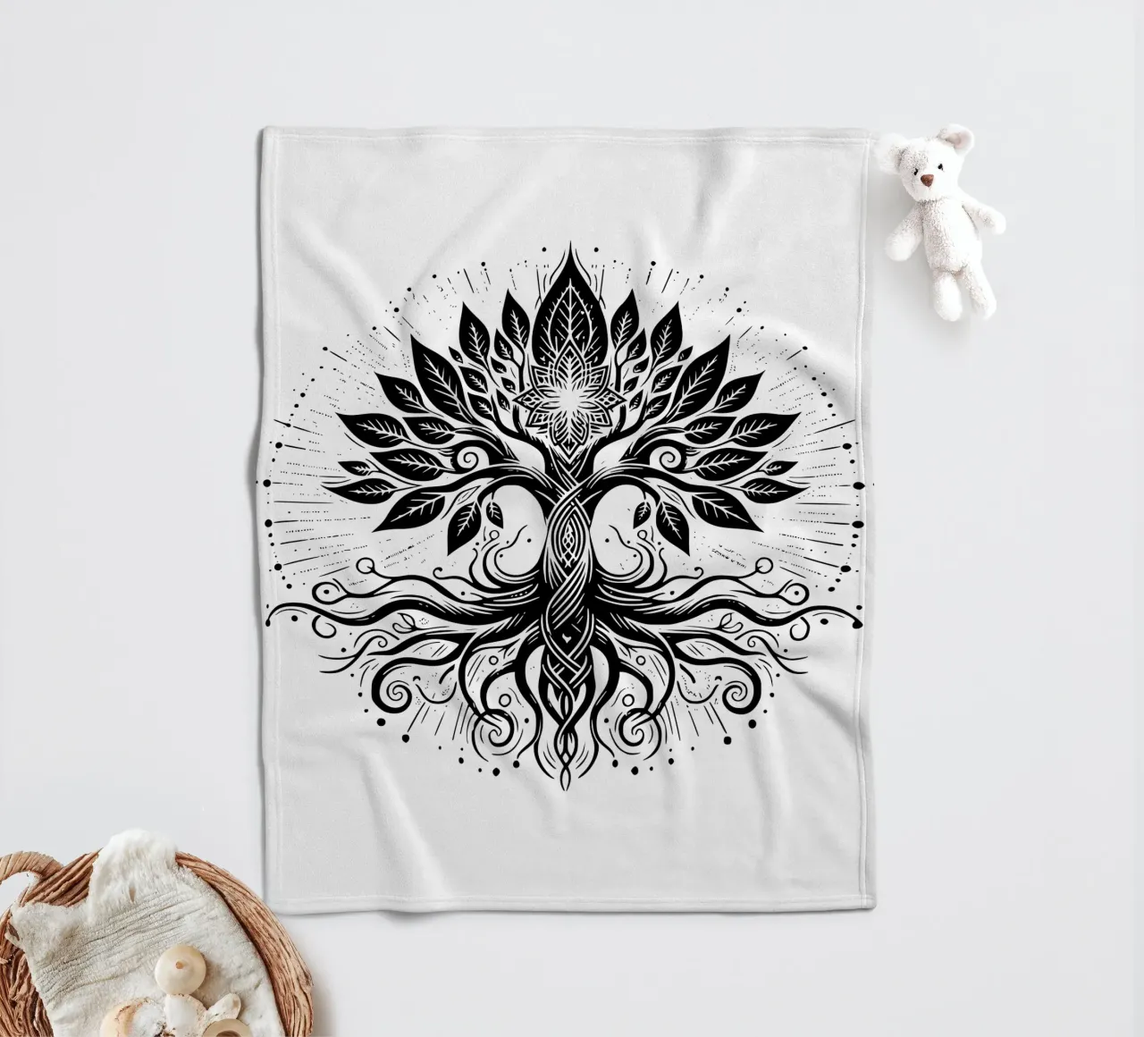 Albero della vita in bianco e nero coperta in pile da Spiritual Touch