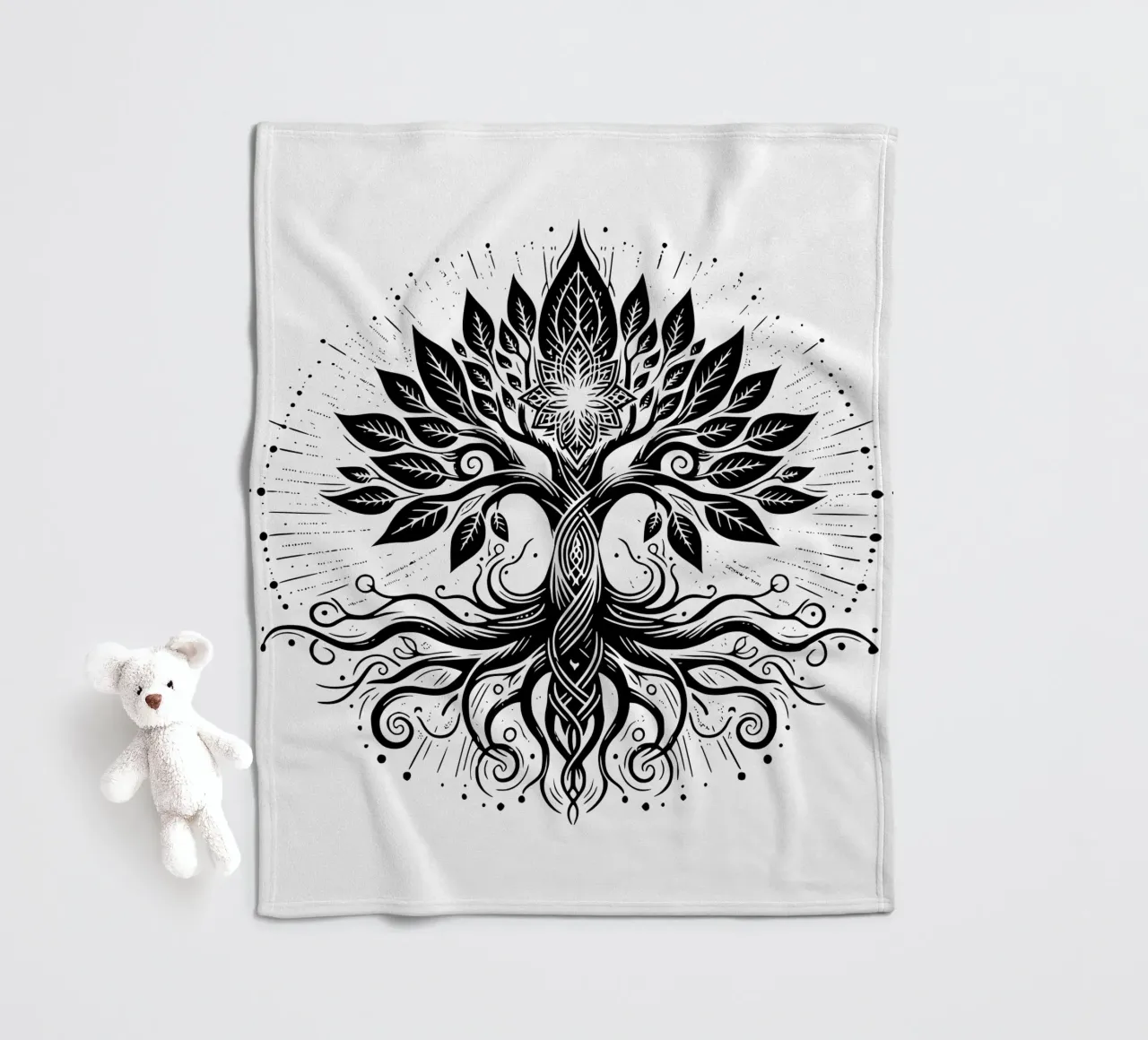 Albero della vita in bianco e nero coperta in pile da Spiritual Touch