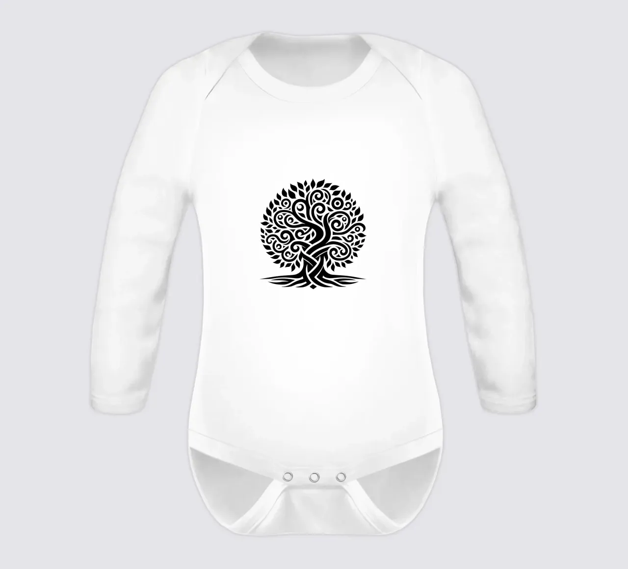 Black & White Tree of Life long-sleeve baby romper by Spiritual Touch
